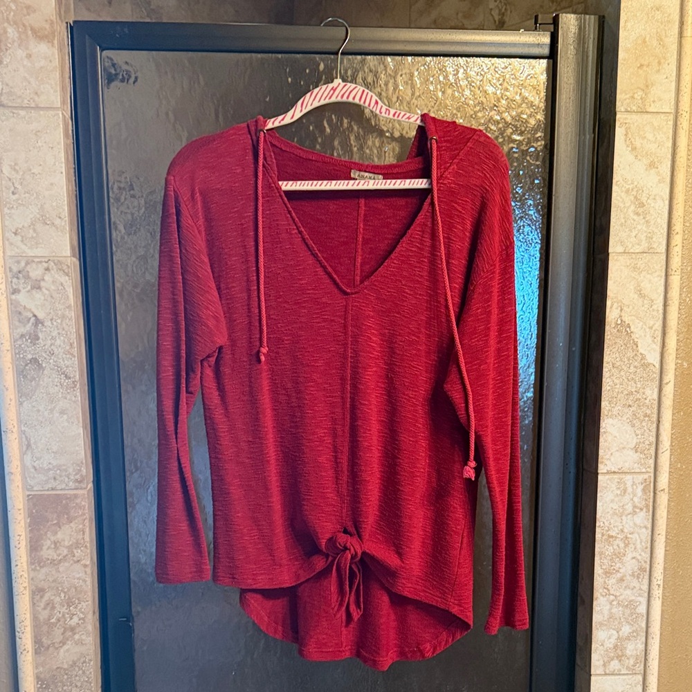 Anama Red V-Neck Tie-Front Hoodie